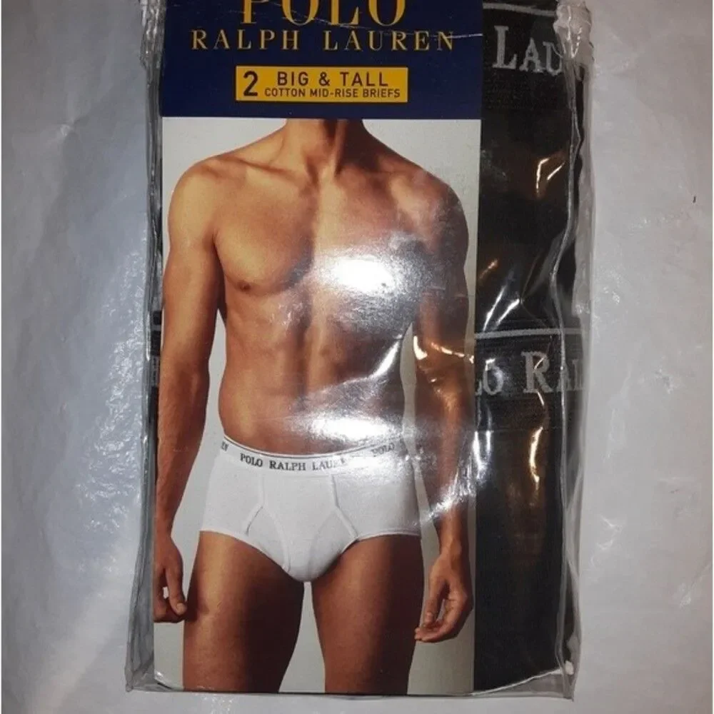 Polo Ralph Lauren 2-Pk Size 52 Waist Black Mid Rise Briefs NWT
